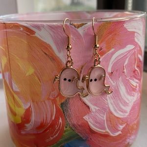 NEW “Stained Glass” Pink Ghost Earrings HANDMADE